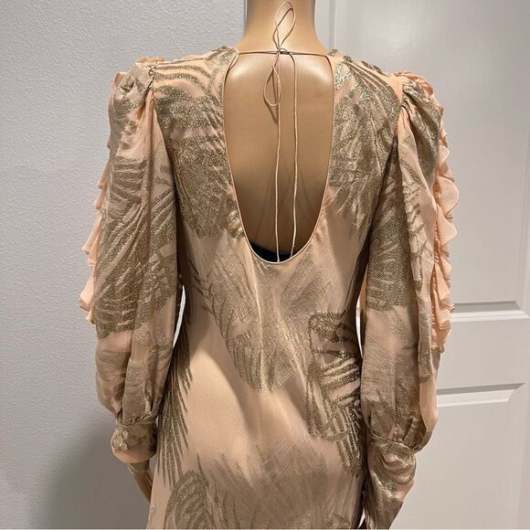 Judy Hornby Couture 1980s Ruffled 100% Silk Peach Dress Bias Cut Vintage Sz 14 - Picture 13 of 14